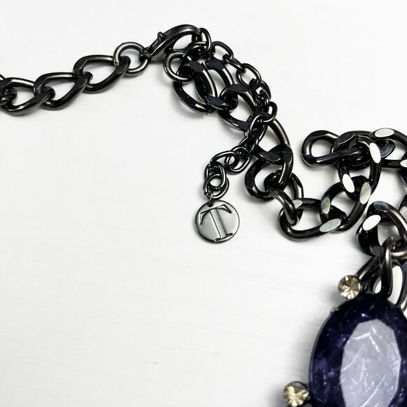 Talbots Chunky Faux Silver Pearl & Chain Purple Stone Statement Necklace - Picture 8 of 8